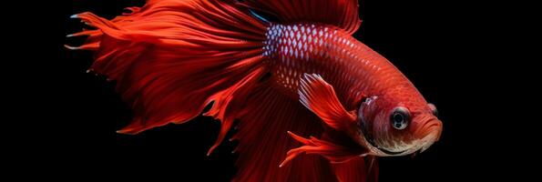 Aquatic Elegance - Stunning Detail of Betta Fish on Black Background. Generative AI, photo