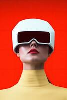 ilustración de un Moda retrato vistiendo un virtual realidad vr auriculares. ai generado. foto