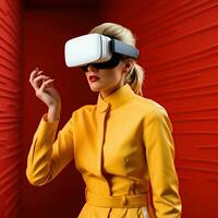 Illustration of a person wearing a virtual reality VR headset, AI Generated. photo