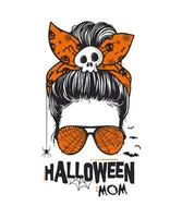 Vector Illustration of a Halloween-Themed Mom with a Casual Messy Bun Hairstyle