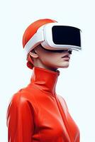 Illustration of a fashion portrait wearing a virtual reality VR headset.,, AI Generated. photo