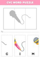 Education game for children to learn cvc word by complete the puzzle of cute cartoon microphone picture printable worksheet vector