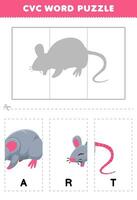 Education game for children to learn cvc word by complete the puzzle of cute cartoon rat mouse picture printable worksheet vector