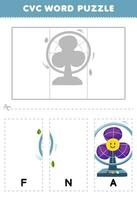 Education game for children to learn cvc word by complete the puzzle of cute cartoon fan picture printable worksheet vector