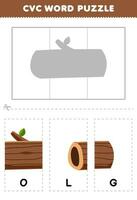 Education game for children to learn cvc word by complete the puzzle of cute cartoon wood log picture printable worksheet vector