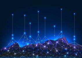 Information technology An image of a mountain with interconnected lines rising up A data collection concept to send large amounts of data to a destination through a high-speed internet network. vector