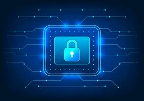 pantalla tecnología antecedentes pantalla con bloquear en el medio y tiene un circuito tablero rodeando eso se refiere a accediendo un ciberseguro sistema. evitar datos robo y datos dañar vector