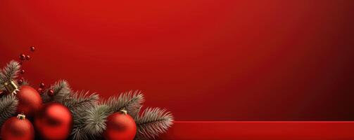 christmas background with red balls and fir branches . photo