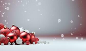 christmas background with red and white balls . AI Generated photo