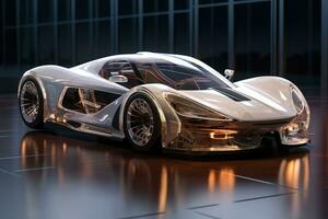 the futuristic sports car is shown in this rendering . AI Generated photo