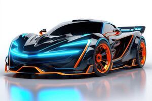 a futuristic sports car with neon lights . AI Generated photo