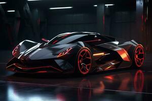 the futuristic sports car is shown in this rendering . AI Generated photo