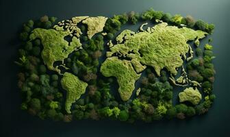 Green moss covered planet earth geographic map . AI Generated photo