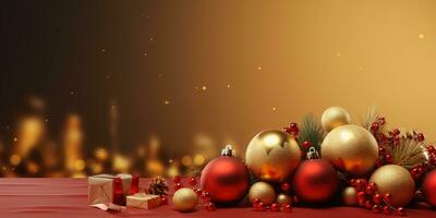 Navidad antecedentes con dorado pelotas y Navidad decoraciones . ai generado foto