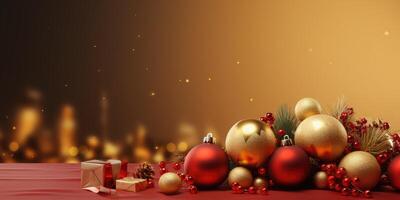 christmas background with golden balls and christmas decorations . photo