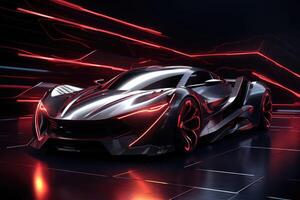 a futuristic sports car in a dark room . AI Generated photo