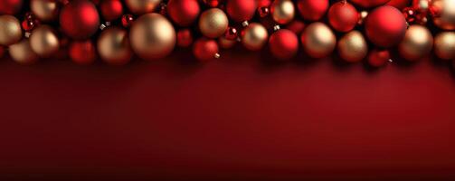 christmas balls on red background . AI Generated photo