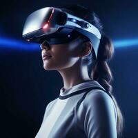 Illustration of a person wearing a virtual reality VR headset, AI Generated. photo