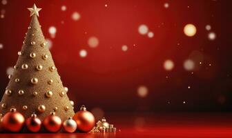 christmas tree with ornaments on red background . AI Generated photo