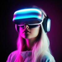 Illustration of a person wearing a virtual reality VR headset, AI Generated. photo