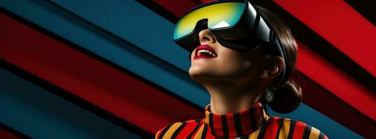 Illustration of a person wearing a virtual reality VR headset, AI Generated. photo