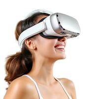 ilustración de un persona vistiendo un virtual realidad vr auriculares, ai generado. foto