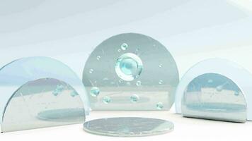 schweben Kristalle über Glas Anzeige. 3d Animation Schleife video