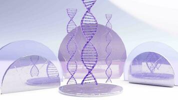 DNA helix above glass display. 3d render animation loop video