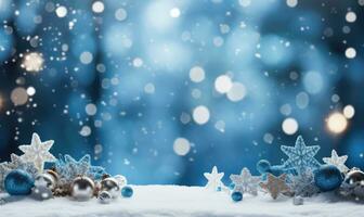 christmas background with snow and christmas decorations . AI Generated photo