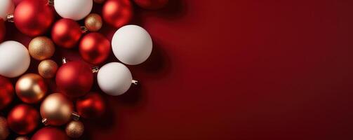 christmas balls on red background . AI Generated photo