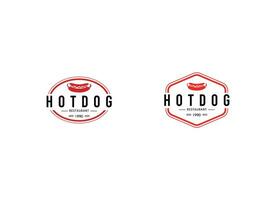 Hot dog logo badge with retro design style. Hot dog emblem logo design. vector