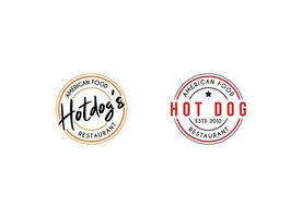 Hot dog logo badge with retro design style. Hot dog emblem logo design. vector