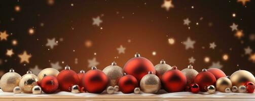 christmas decorations on a wooden table with stars . AI Generated photo