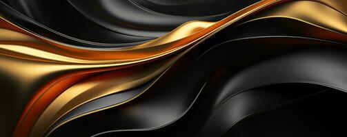 Wavy gold and black metallic background . AI Generated photo