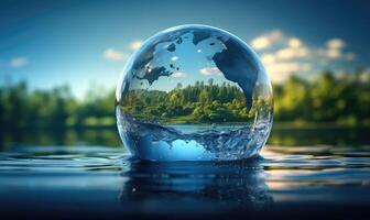 Earth day. Earth, mother earth. Earth in water drops . AI Generated photo