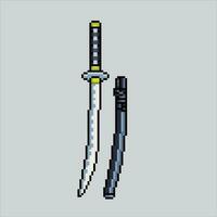 Pixel art illustration Katana. Pixelated Katana. Japanese Katana Sword icon pixelated for the pixel art game and icon for website and video game. old school retro. vector