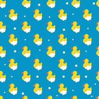 Cute rubber duck with foam and bubbles. Funny seamless pattern vector