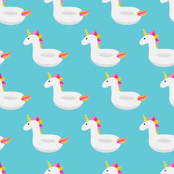 Seamless pattern with unicorn inflatable float. vector