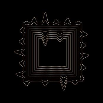 Square abstract gold frame, linear wavy geometric shape object on black background. Vector illustration