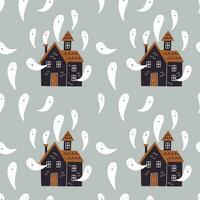 Seamless pattern haunted house with ghost vector