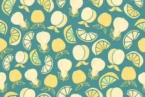 Seamless pattern with fruits. Repeating colorful pattern with apples, pears, peaches, lemons and limes. vector