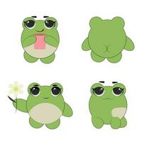 Cute emoticons character cartoon frog stickers emoticons with different emotions. Green frog. Vector illustration