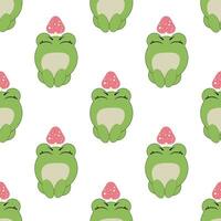 Vector seamless pattern of flat hand drawn frog face head isolated on white background