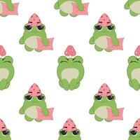 Vector seamless pattern of flat hand drawn frog face head isolated on white background