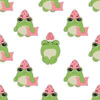 Vector seamless pattern of flat hand drawn frog face head isolated on white background