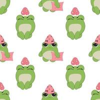 Vector seamless pattern of flat hand drawn frog face head isolated on white background