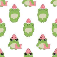 Vector seamless pattern of flat hand drawn frog face head isolated on white background