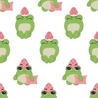 Vector seamless pattern of flat hand drawn frog face head isolated on white background