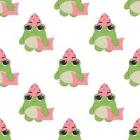 Vector seamless pattern of flat hand drawn frog face head isolated on white background