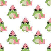 Vector seamless pattern of flat hand drawn frog face head isolated on white background